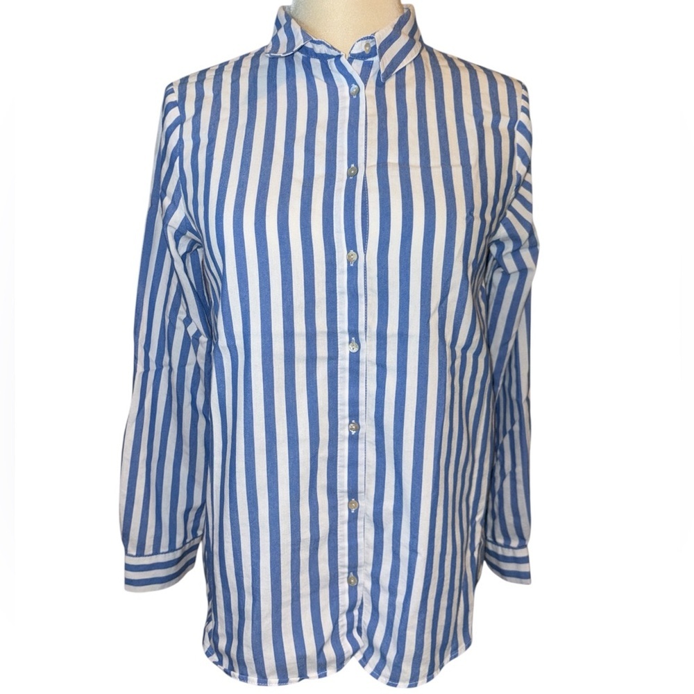 Zara Basic button down shirt long sleeves w/button collared stripes Size medium